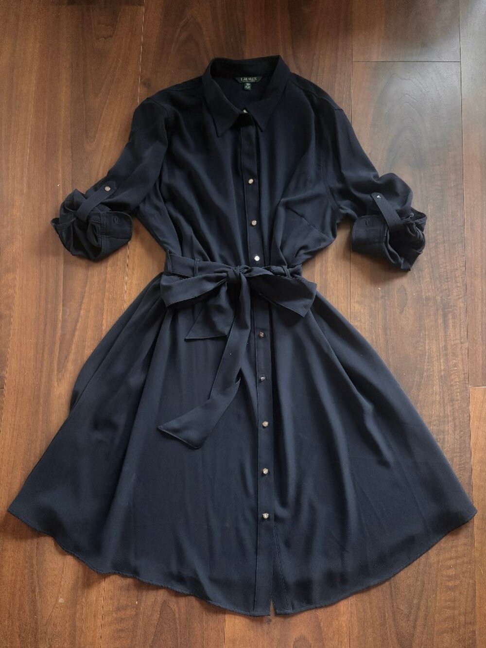Lauren Ralph Lauren Navy Belted Button Up Dress - Size 18W